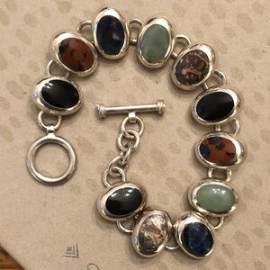 Vintage Silpada Sterling Silver Natural Multi-Stone Toggle Clasp Bracelet EB428